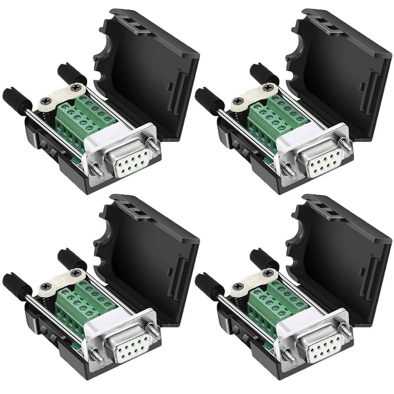 DaFuRui DB9 Female Connectorï¼Œ4Pack DB9 Breakout Connector Solderless RS232 D-SUB DB 9 Female Screw Terminal Block with Case Long Bolts Tail Pipe - Image 1